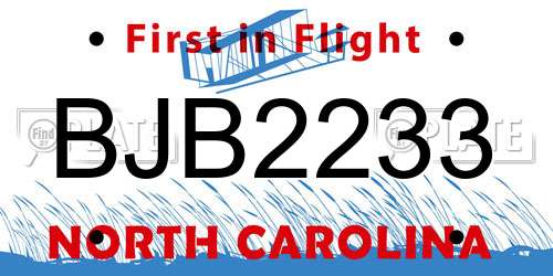 BJB2233 North Carolina License Plate