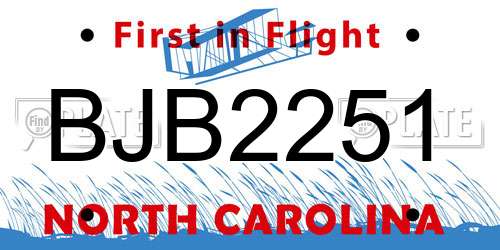 BJB2251 North Carolina License Plate