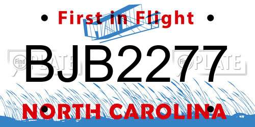 BJB2277 North Carolina License Plate