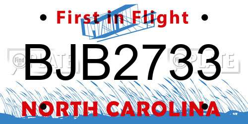 BJB2733 North Carolina License Plate