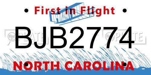 BJB2774 North Carolina License Plate
