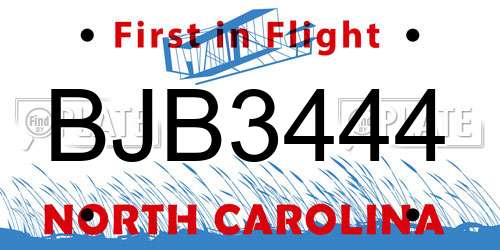 BJB3444 North Carolina License Plate