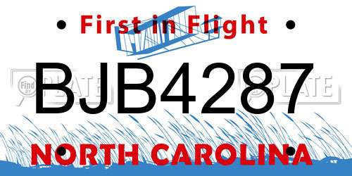 BJB4287 North Carolina License Plate