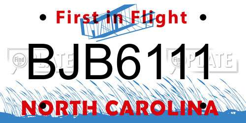 BJB6111 North Carolina License Plate