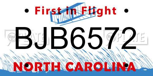 BJB6572 North Carolina License Plate