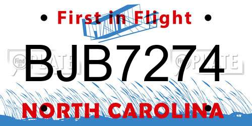 BJB7274 North Carolina License Plate