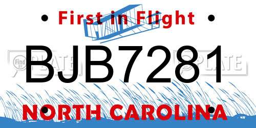BJB7281 North Carolina License Plate