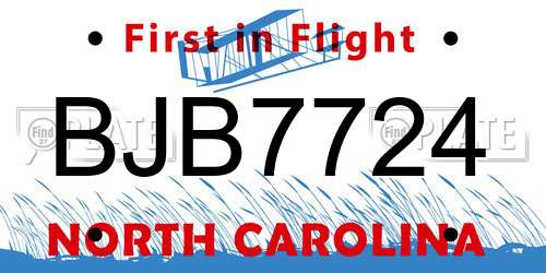 BJB7724 North Carolina License Plate