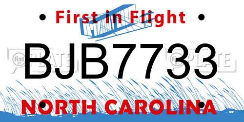 BJB7733 North Carolina License Plate