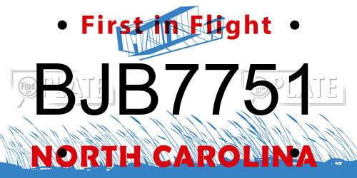 BJB7751 North Carolina License Plate