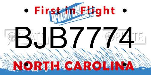 BJB7774 North Carolina License Plate