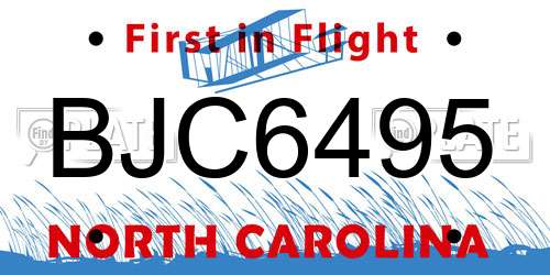BJC6495 North Carolina License Plate