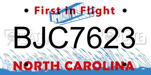 BJC7623 North Carolina License Plate