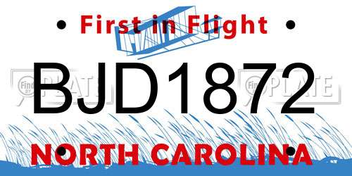 BJD1872 North Carolina License Plate