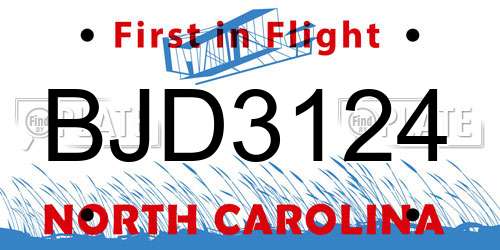 BJD3124 North Carolina License Plate