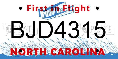 BJD4315 North Carolina License Plate