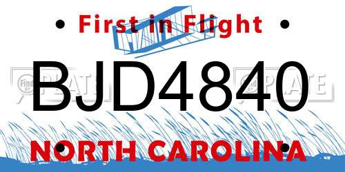 BJD4840 North Carolina License Plate