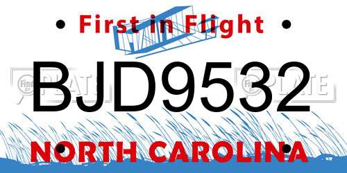 BJD9532 North Carolina License Plate