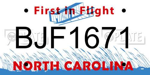 BJF1671 North Carolina License Plate