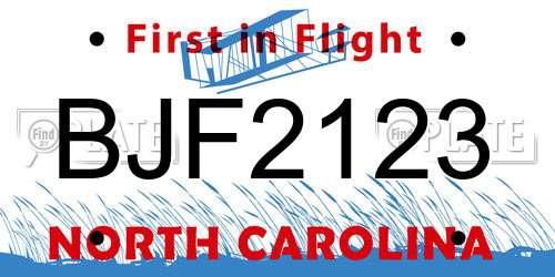 BJF2123 North Carolina License Plate