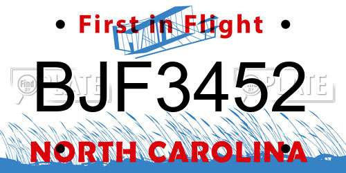 BJF3452 North Carolina License Plate