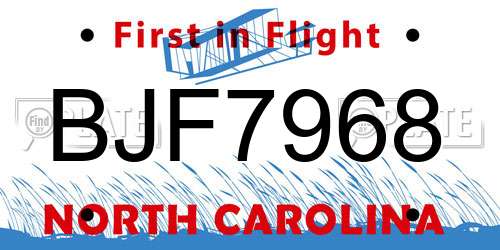 BJF7968 North Carolina License Plate
