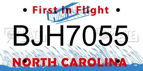 BJH7055 North Carolina License Plate