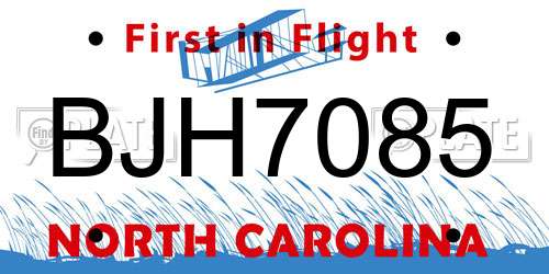 BJH7085 North Carolina License Plate