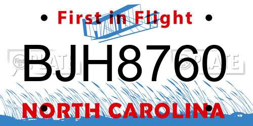 BJH8760 North Carolina License Plate