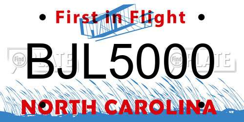 BJL5000 North Carolina License Plate
