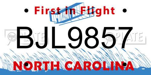 BJL9857 North Carolina License Plate