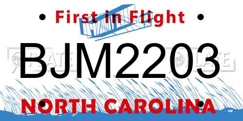 BJM2203 North Carolina License Plate