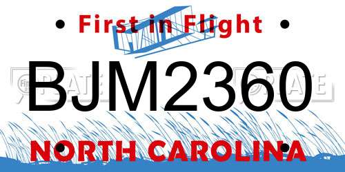 BJM2360 North Carolina License Plate