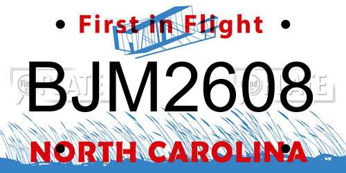 BJM2608 North Carolina License Plate