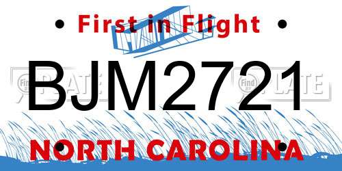 BJM2721 North Carolina License Plate