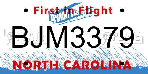 BJM3379 North Carolina License Plate