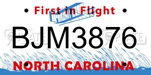 BJM3876 North Carolina License Plate