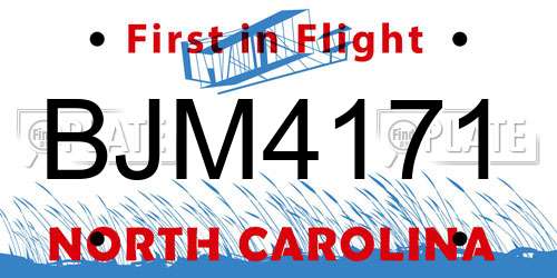 BJM4171 North Carolina License Plate