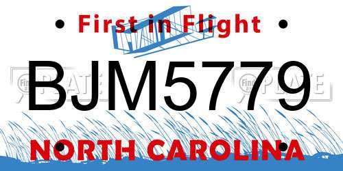 BJM5779 North Carolina License Plate