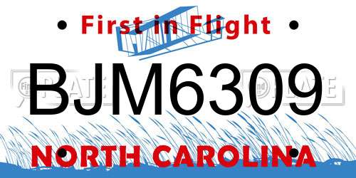 BJM6309 North Carolina License Plate