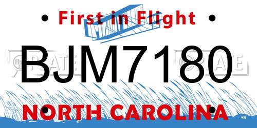 BJM7180 North Carolina License Plate
