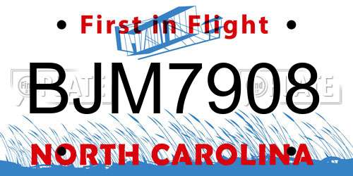 BJM7908 North Carolina License Plate