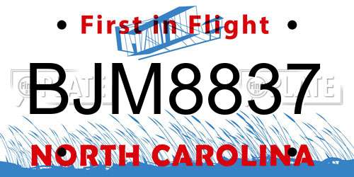 BJM8837 North Carolina License Plate