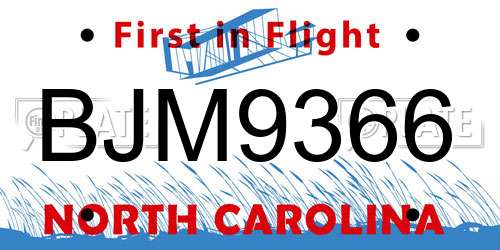 BJM9366 North Carolina License Plate