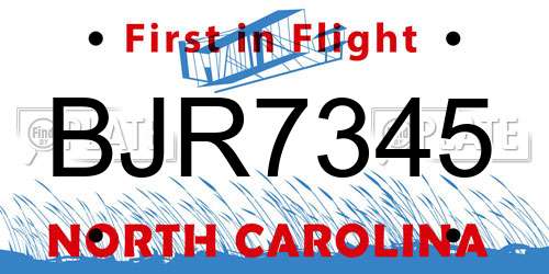 BJR7345 North Carolina License Plate