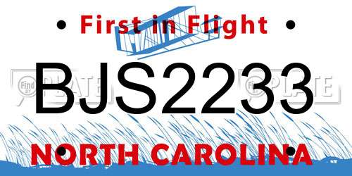 BJS2233 North Carolina License Plate