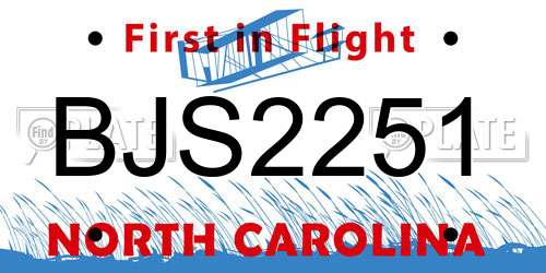 BJS2251 North Carolina License Plate