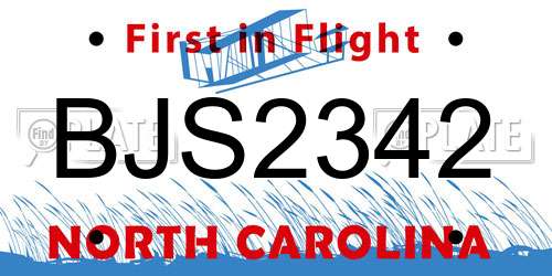BJS2342 North Carolina License Plate