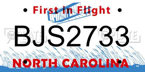 BJS2733 North Carolina License Plate