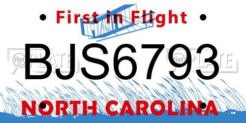 BJS6793 North Carolina License Plate